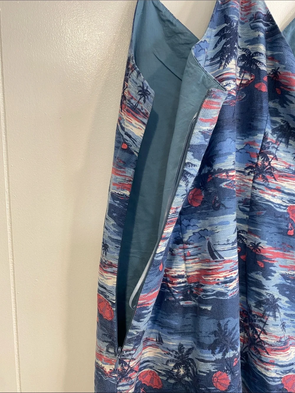 J.Crew Linen Cotton Tropical Preppy Racerback Dress Blue Resort Coastal Size 6